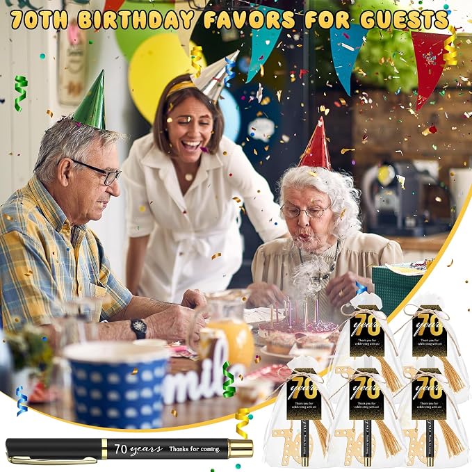 Spakon 50 Set 70th Birthday Party Favor for Guest Anniversary Party Favor Golden Birthday Bookmark Thanks Coming Pen with Tag Appreciation Gifts for Women Men Wedding Anniversary
