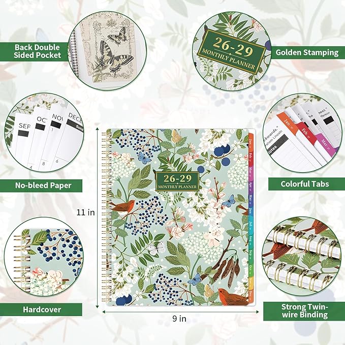 2026-2029 Monthly Planner/Calendar - 3 Year Monthly Planner 2026-2029, July 2026 - June 2029, 9" x 11", 3 Year Calendar 2027-2028-2029 with Colorful Tabs, Notes Pages, Inner Pocket