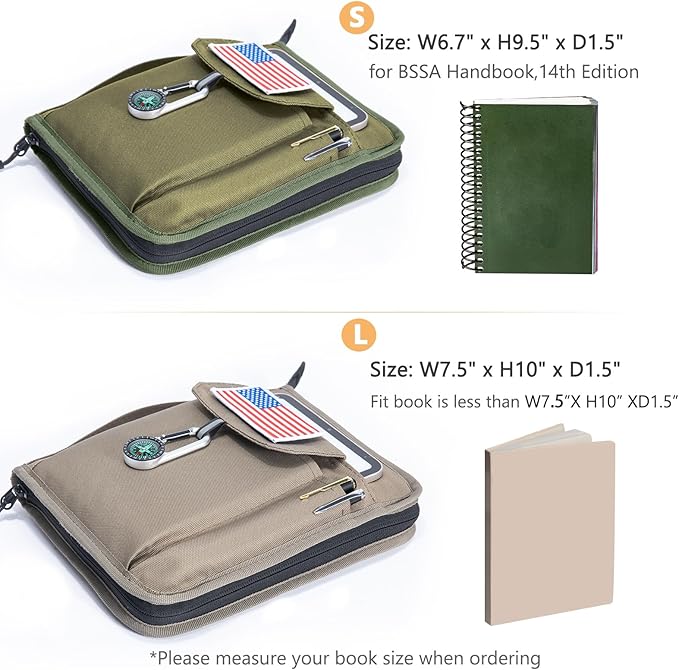 Handbook Book Cover Compatible with BoyScoouts Handbook with Amercan Flag Patch and Compass - Book Sleeve - Handbook Protector for Boys Girls