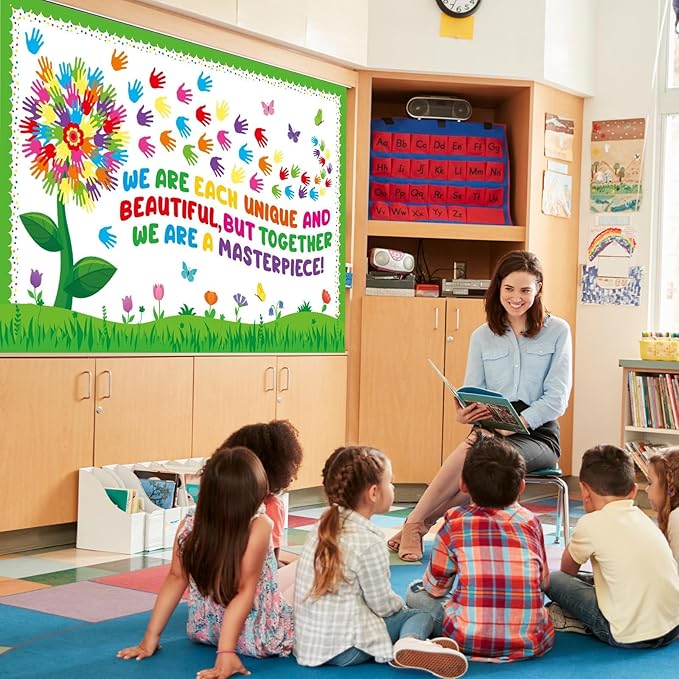 Spring Florals Bulletin Board Decorations Set Spring Tree Bulletin Board Classroom Decorations Handprint Flower Paper Cutouts March Bulletin Board Borders for School Chalkboard Door Supplies