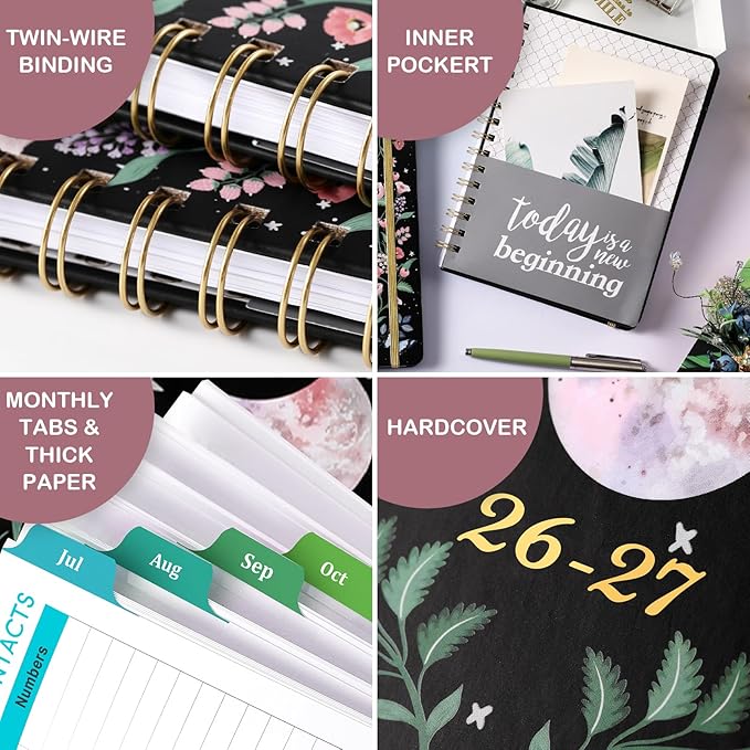 Planner 2026-2027 - 2026-2027 Planner Weekly and Monthly with Tabs, Jul. 2026 - Jun. 2027, 6.3" x 8.4", Planners 2026-2027 with Back Pocket + Thick Paper + Twin-Wire Binding - Moon