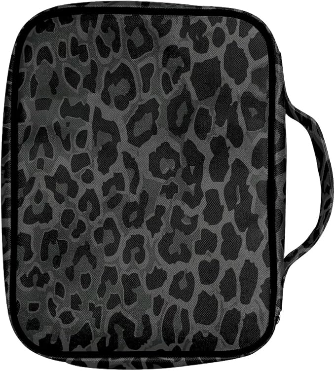 Suobstales Black Dark Green Leopard Print Bible Cover Carrying Book Case Church Bag Bible Protective with Handle, Portable Bible Bags Bible Protective Holder for Women Men