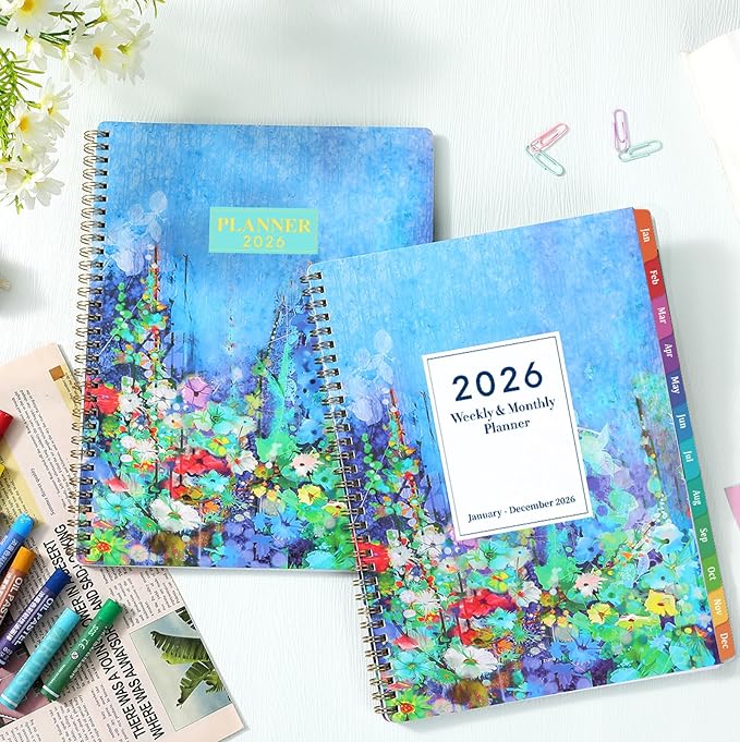 2026 Planner - 9" x 11", 2026 Planner Weekly & Monthly, JAN.2026 - DEC.2026, 2026 Calendar with Sturdy Cover, Premium Paper, Twin-wire Binding, Monthly Tabs