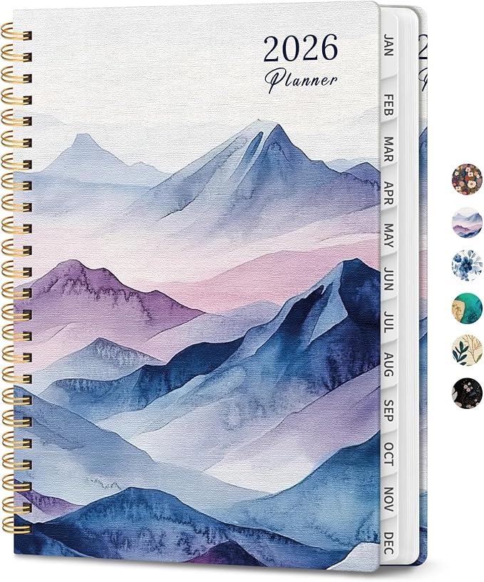 2026 Planner, Weekly and Monthly Planner for Women, January 2026 - December 2026, Hardcover 2026 Calendar Planner Book with Tabs, Inner Pocket, Spiral Bound, Perfect for Office Home School Supplies - A4 (8.5" x 11"), Hill