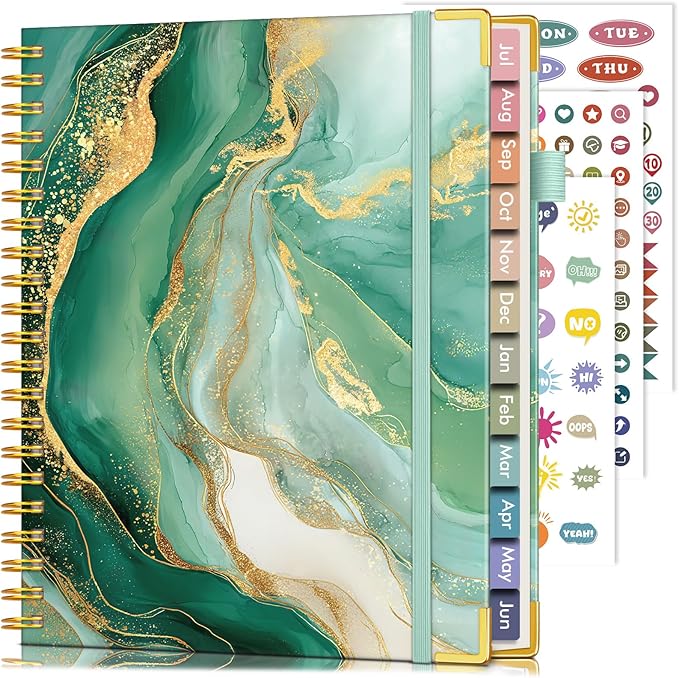 Academic Planner 2026-2027, Hardcover Leather Weekly and Monthly Calendar Planner from July 2026 - June 2027, A4 8.5" x 11" Daily Agenda with Tabs, College School Organizer for Student Teacher, Slate (Marble)