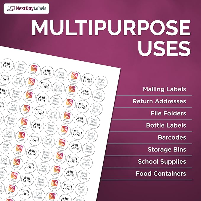 NextDayLabels 0.75 Inch Round Circle Stickers White for Bleeds Laser Inkjet - 108 Per Sheet Self-Adhesive Color Coding Inventory Labels Made in USA - 54,000 Labels