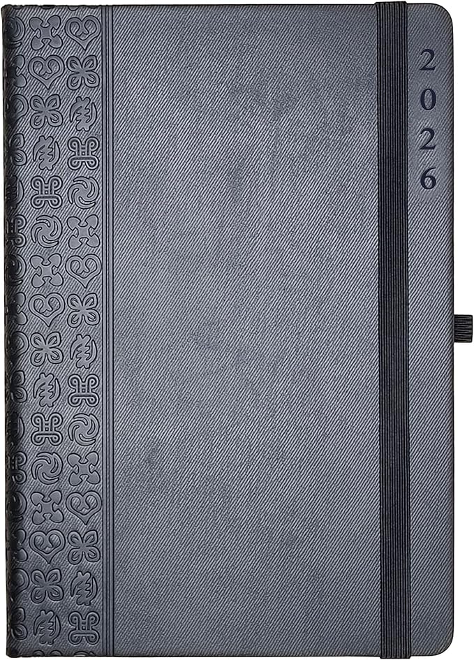 2026 Planner Journal with Yearly, Monthly, Weekly & Daliy Plan Pages, 24 Lined and 24 Dotted Pages, 8.5" x 5.75" Medium A5 Size (Black without pen)