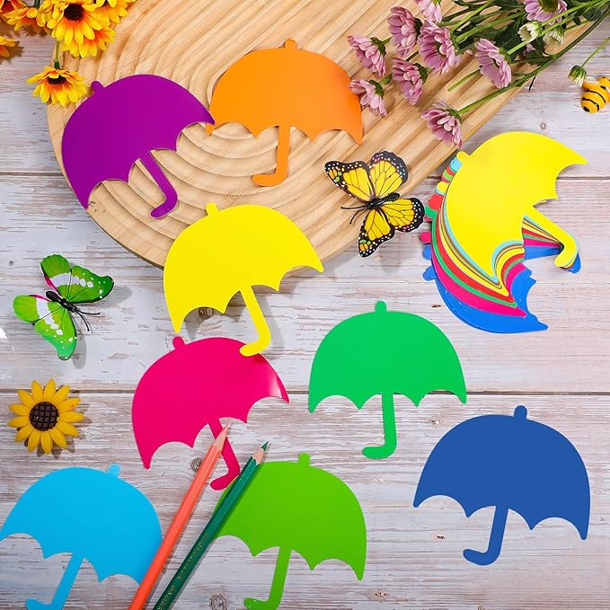 Geyee 108 Pcs Umbrella Cutouts 6 Inch Paper Spring Bulletin Board Decorations Classroom Cut Outs Umbrellas Shaped Die Cuts for DIY Projects Craft Office School Party Decor