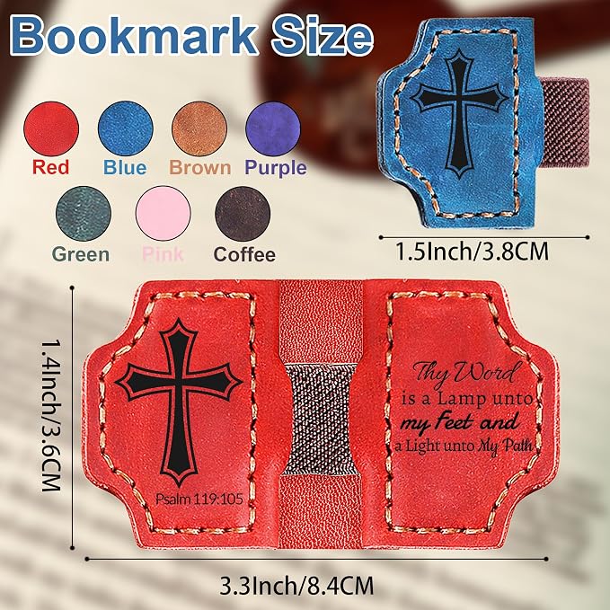 Personalized Magnetic Bookmark with Pen Holder, Bible Verse Scripture Design, Custom Leather Bookmark Bible Study Supplies for Women Men, Christian, Book Lovers Gifts (Purple, Matthew 17:20)