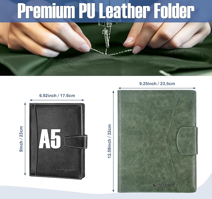 DIN A4 PU Leather Padfolio Clip Board, Clipboard Folder Portfolio,Magnetic Closure Business Clipboard with Cover Professional with 2 Pen,A4 Paper for Men Women, Dark Green