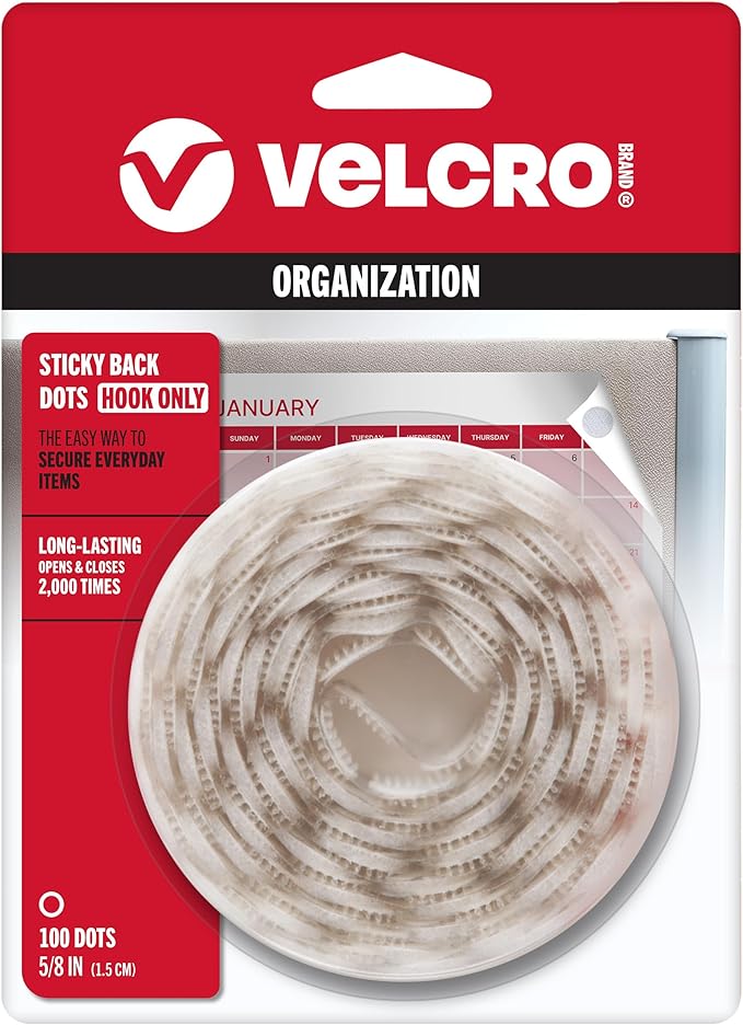 VELCRO Brand - Sticky Back Fasteners, Hook Side Only | Perfect for Home or Office | 5/8in Coins | Pack of 100 | White