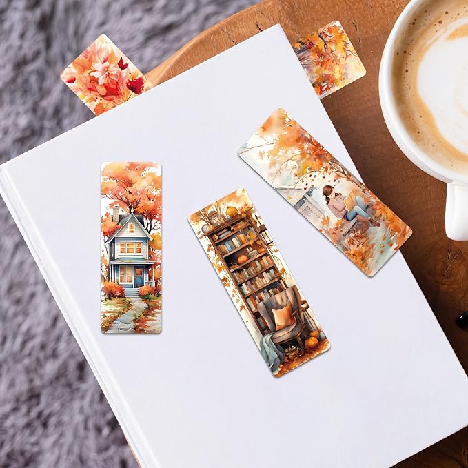 Fall Bookmarks Bulk, 100 Pcs Autumn Aesthetic Book Marks for Reading Women, Cute Seasonal Paper Page Markers Double Sided for Book Lovers Classroom Library Bookish Gifts