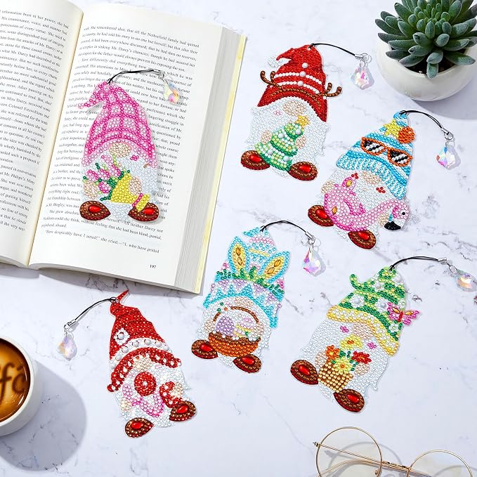 Tenceur 12 Pcs Gnome Diamond Art Kit for DIY Holiday Seasonal Gnome Crystal 5d Diamond Painting Bookmarks Rhinestone Kits for Reading Lover Home Fall Halloween DIY Crafts Gifts Decorations