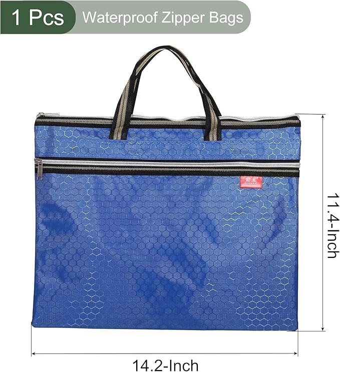 YOKIVE Waterproof Zipper Bag, Document Books Storage Tote Bags Tools Organizer Pouch, Great for Classroom Office(Blue)