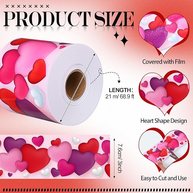 Dispowreath 68.9 Feet Valentine‘s Day Bulletin Board Border Decoration Heart Shaped Bulletin Board Trim Red Pink Love Heart Border Roll for Party Classroom Chalkboard Wall Decor
