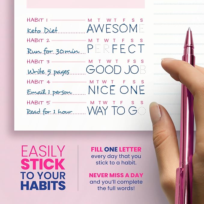 Weekly Planner Spiral Bound Notebook A5 - Undated Planner - To Do List Notebook - Habit Tracker - 52 Weeks - Daily Planner Undated for Home Work Office Business - Goal Planner - Cute Planner - Pink