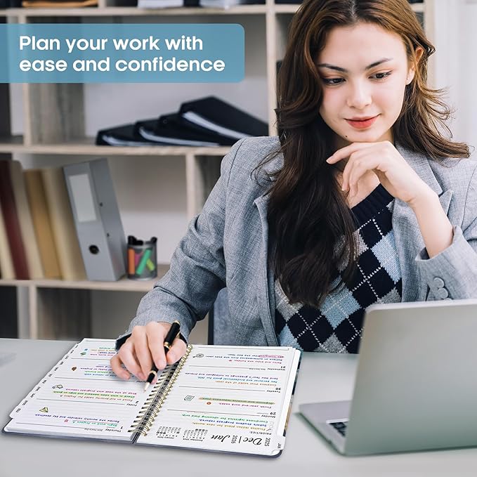 2026 Planner, Weekly and Monthly Calendar Planner Book, January 2026 - December 2026, Hardcover Spiral Planner with Monthly Tabs, Notes Pages, Perfect for Women & Men, A5 (6.4" x 8.5") - Abstract