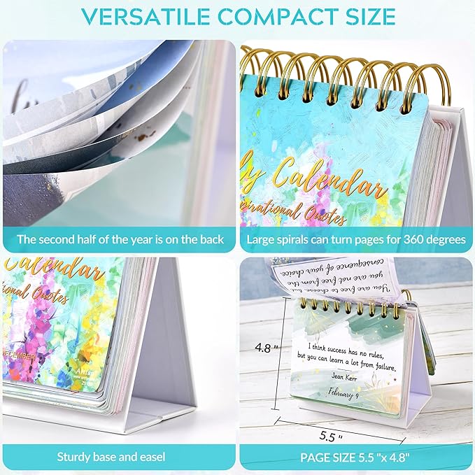 Motivational Calendar - Desk Calendar Standing Flip, Perpetual Calendar, 4.8"x5.5", Perpetual Desk Calendar With Inspirational Quotes, Office Desk Accessories For Women