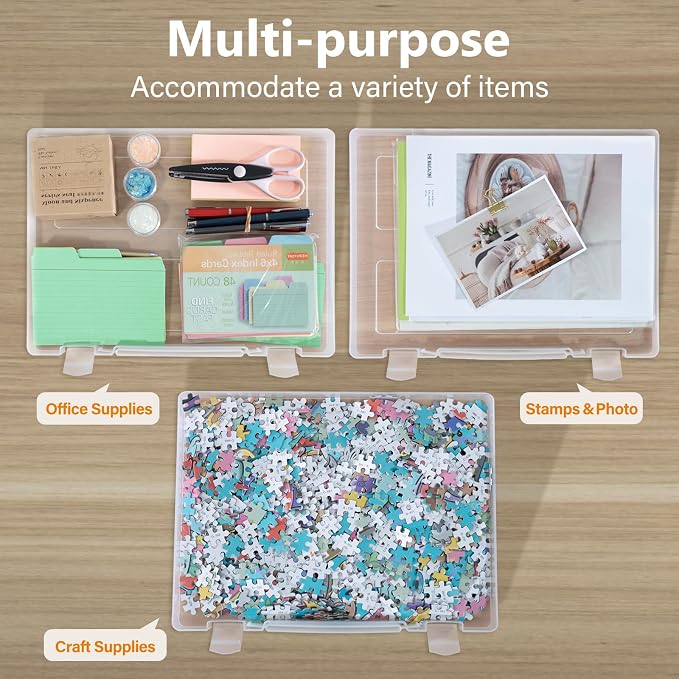CraftGenes Scrapbook Paper Storage, 4 Pack Stackable Craft Organizers with Handle, Fits More 8.5x11 and School Projects Box, Paper Organizer Storage for Office & Home Organization
