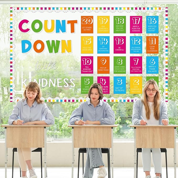 Count Down with Kindness Bulletin Board Set Colorful Countdown Bulletin Board End of The Year Countdown Paper Cutouts Schools Out Kindness Classroom Decor for Home School Classroom Office Door Wall