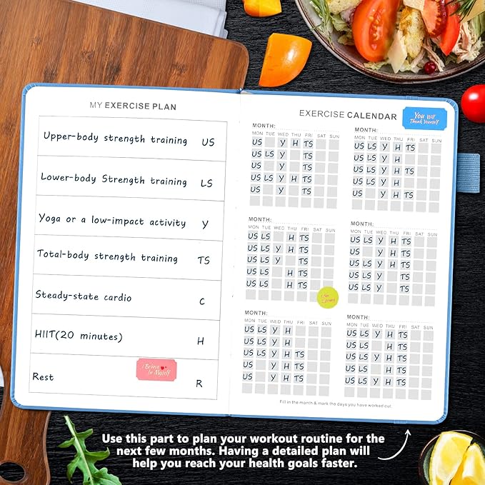 JUBTIC Weekly Meal Planner Notebook, Food Journal Daily Meal Prep Journal with Shopping and Grocery Lists for Food Planning Menu Planning Healthy Diet or Weight Loss Tracking, Undated, A5, Light Blue