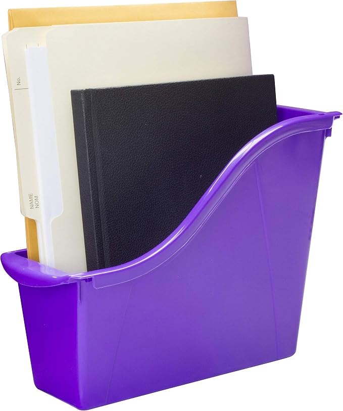 Storex Small Book Bin – Interlocking Plastic Organizer for Home, Office and Classroom, Purple, 6-Pack (71110C06C)