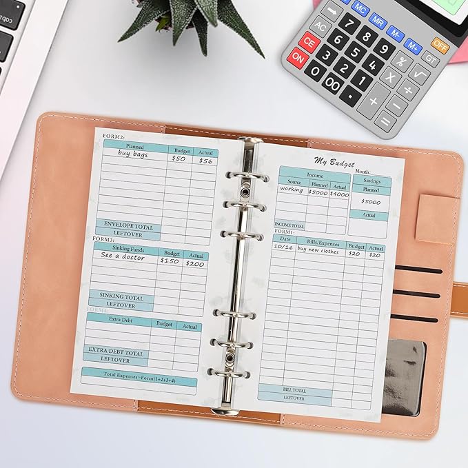 A6 Budget Planner Refill, 82 Sheet [2026] Colorful Weekly Monthly Planner Calendar Inserts 6 Hole Expense Budget for A6 Binder Cover, Money Envelopes Organizer for Wallet, Cash Saving -Leaf