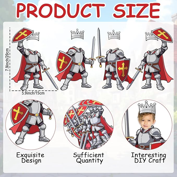 48 Set Medieval Knight Cutouts with Photo Space for Bulletin Board Decor Medieval DIY Photo Crafts Armor Knight Shield Paper Cut Outs for Castle Renaissance Home Chalkboard Wall Classroom Decors