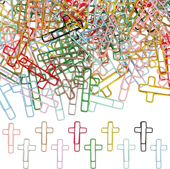 100PCS Cross Paper Clips Bible Bookmark Christian Bookmarks Bible Study Supplies Paper Clips Christian Accessories for Women Cute Binder Clip Small Cross Clip Religious Gifts