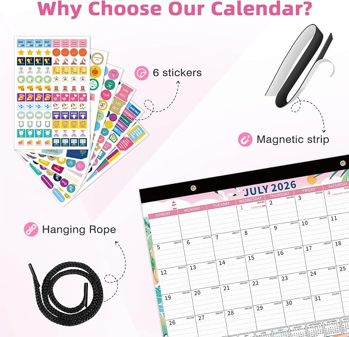 Ospelelf Desk Calendar 2026-2027, Magnetic Calendar for Refrigerator 12'' x 17'', 18 Month Desk Calendar, Use July 2026 - Dec 2027, Four Seasons