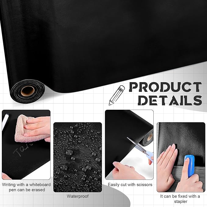 Hahafelt 16 in x 40 Ft Fabric Bulletin Board Roll Classroom Non Woven Fabric Background Decorations Waterproof Wrinkle Resistant Bulletin Board for Back to School Wall Decor(Black,Pure)