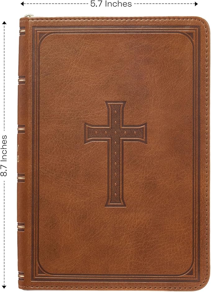 Personalized KJV Deluxe Holy Bible Honey Brown Faux Leather Medium Print Size with Heat-Debossed Celtic Cross Design | Custom with Name, Date or Text | Gift for Christian & Religious Celebrations