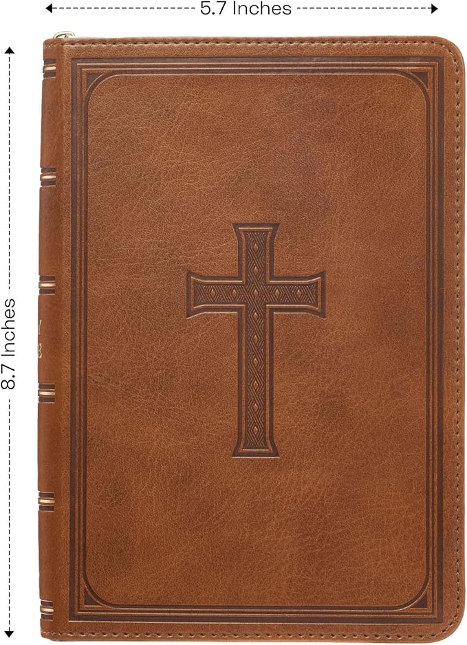 Personalized KJV Deluxe Holy Bible Honey Brown Faux Leather Medium Print Size with Celtic Cross Design | Medium Print | Custom Name at the Lower Right Side | Gift for Christian & Religious Celebration
