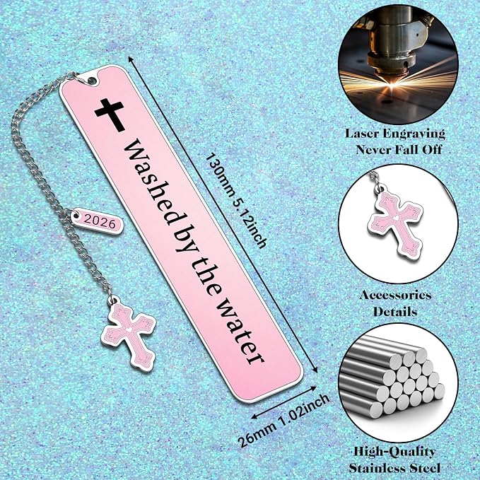 Baptism Gifts for Girl Women Adults Pink Bible Bookmark Christening Baptism Gifts for Girls Women Adult Boys Teens,Confirmation First Communion Bookmark,Christening Baptism Bookmark for Women Girls