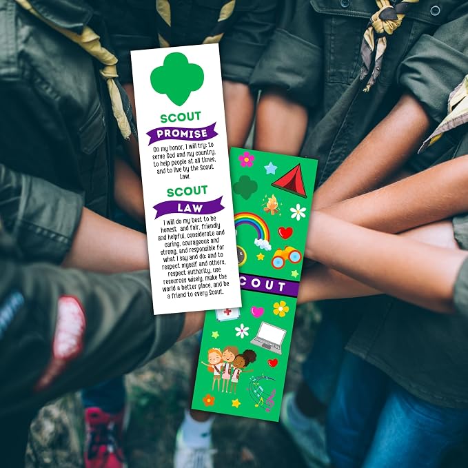 Scout Promise and Law Bookmark Colorful 30pk 2x6” Bridging Ceremony Gifts for Troop Leaders Cookie Award Pledge Cookie Tracker Supplies