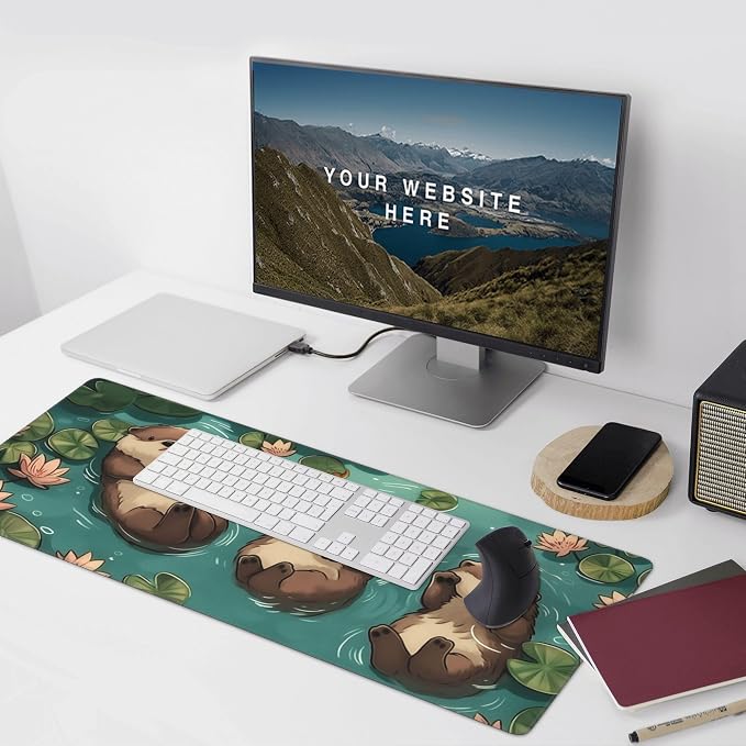 35.4" x 15.7" Cute Otter Extended Mouse Pad, Kawaii Desk Mat with Non-Slip Base, Water Resistant for Gaming & Office
