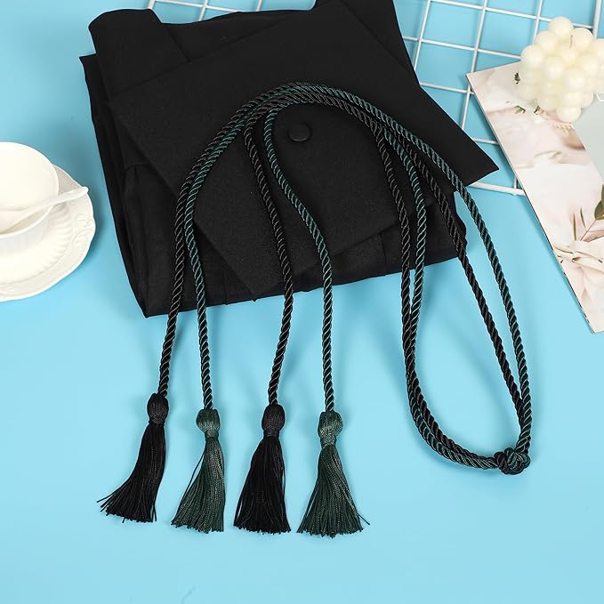 Graduation Double Honor Cords with Tassels Braided Academic Ropes for High School College Ceremony 68 Inch (Black+Forest Green)