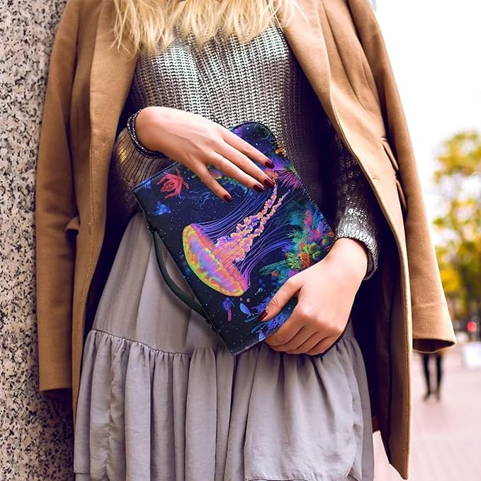 Jellyfish Print Bible Bag with Bible Cover Case for Women，Bible Carrying Book Case with Handle Fits for Standard Size Bible-Size M