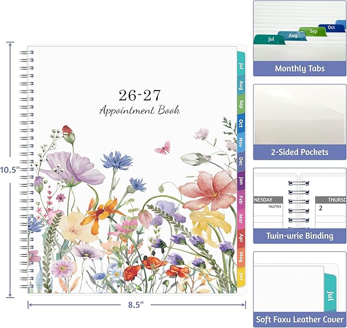 Appointment Book 2026-2027 - Appointment Planner with Weekly ＆ Monthly Spread, Jul 2026 - Jun 2027, 8.5’’ x 10.5’’, Large, 15 Minute Increments, 2026-2027 Daily Planner with Pockets, Tabs, thick paper