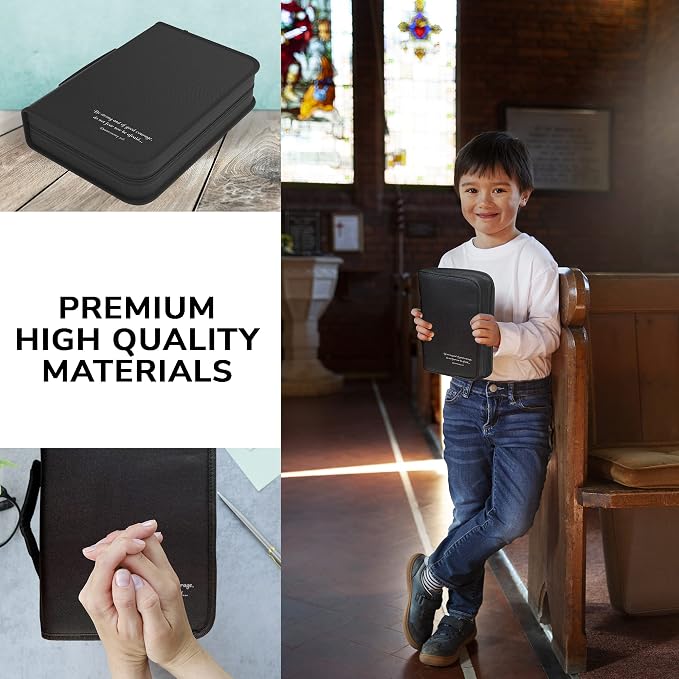 DEHITE Bible Cover for Men — Bible Cover Cases for Men – Black Extra Large Size – Bag Fits Book 11.12 x 8 x 2.12 in – Pen Slots – Zippered Pocket – Premium Fabric – Christian Gift Accessorie