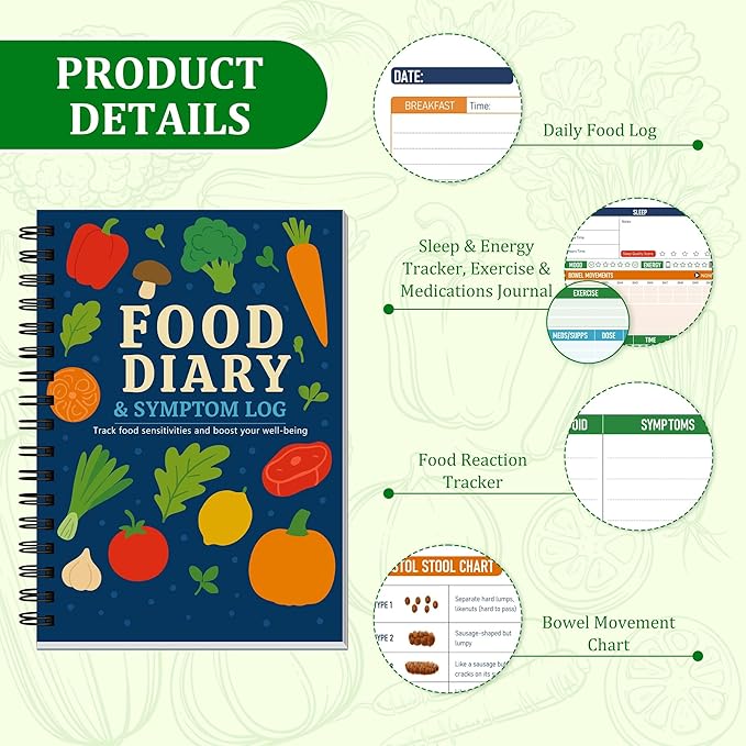 75-Day Food Diary & Symptom Tracker Journal for Gut Health – IBS, FODMAP, Allergy & Wellness Log Book | B5 Size Portable Digestive Health Planner with 100gsm No-Bleed Paper, 300gsm PVC-Protected Hardcover