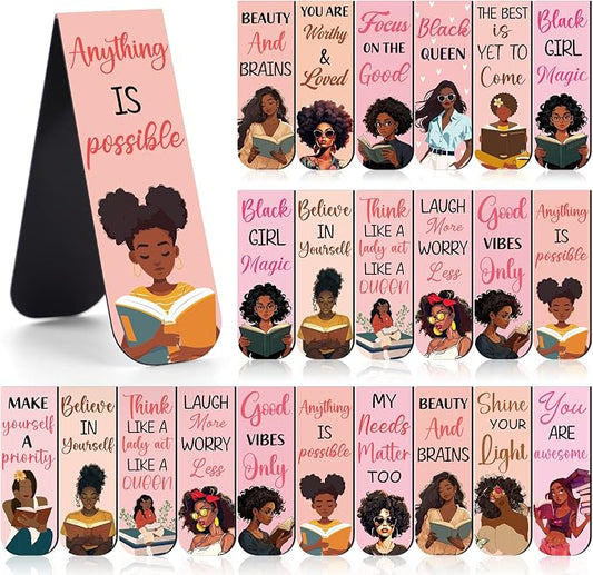 Black Girl Magnetic Bookmark - 12 PCs Inspirational Book Marks for Women Bulk Unique Aesthetic Page Markers Bookish Gifts Reading Lovers Readers Student Teacher Birthday School Accessories