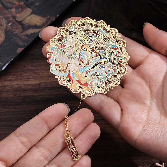 Luxury Dunhuang Metal Bookmark Gift Set, Elegant Bookmark with Pendant, Exquisite Pipa Fairy Gift Box for Book Lovers, Women, Readers and Writers