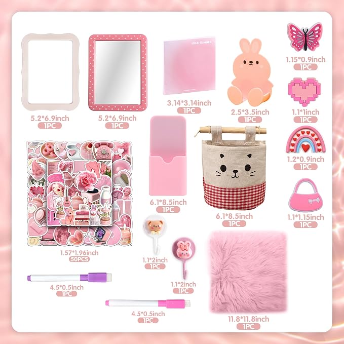 BANBALLON Locker Accessories Kits for Girls with Magnetic Whiteboard Locker Mirror Locker Rug and Pen Holder Back to School Essentials for Locker Organizer