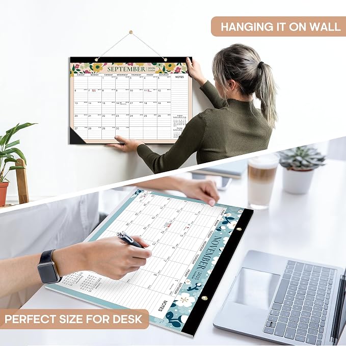 3 Pack of Desk Calendar 2026-2027, 21-Month Calendar Runs Unitl June 2027, Large 17" x 12" Monthly Desktop & Wall Calendar for Home & Office - Twilight Petals