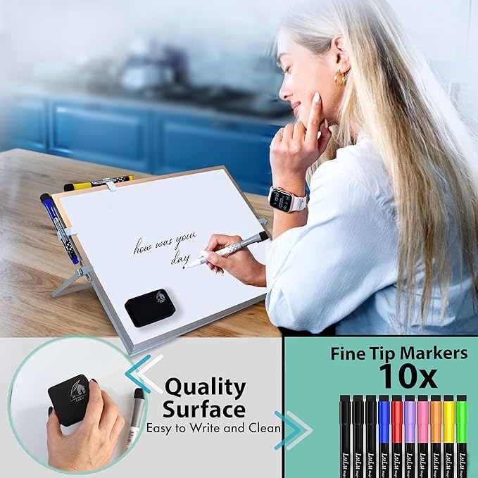 12x16 Magnetic Dry Erase Whiteboard with Stand – Double-Sided Desktop Board, 10 Markers, 4 Magnets & Eraser - Silver Frame | LULU OFFICE
