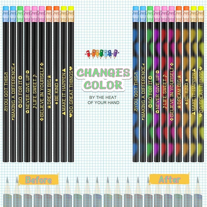 Eersida 40pcs Color Changing Mood Pencils Fun Pencils Bulk for Kids Students Motivational Pencil 2B Assorted Thermochromic Pencil with Eraser (Positive)