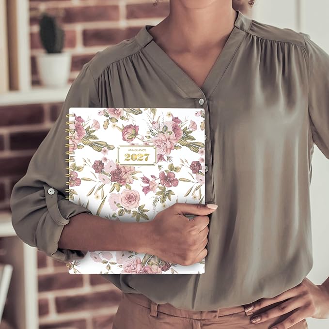 AT-A-GLANCE 2027 Planner, Weekly & Monthly, 13-Month Jan-Jan, 8.5" x 11", Badge, Floral (1842F-905-27)