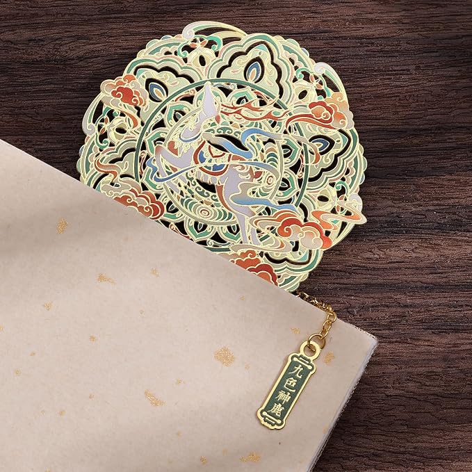 Premium Dunhuang Metal Bookmark Gift Set, Delicate Bookmark with Pendant, Sophisticated Nine-Colored Deer Gift Box for Book Lovers, Female Readers and Writers