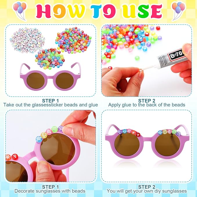 Kanayu 24 Sets End of Year DIY Sunglasses Kit for Class Souvenirs Gifts, Graduation Party Decorations with Beads, Encouraging Cards and Gift Bags DIY Name Sunglasses Students Graduation Return Gift